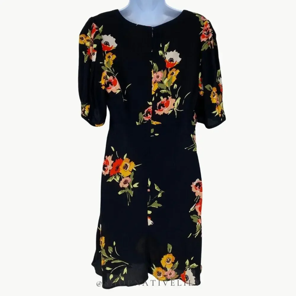 Free People Neon Garden Floral Mini Dress Size 4 Boho Puff Sleeve